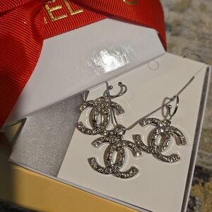 Gorgeous Iconic Silver Crystal Logo Earrings & Necklace Set